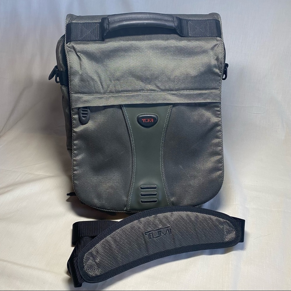 Tumi expandable gray messenger bag